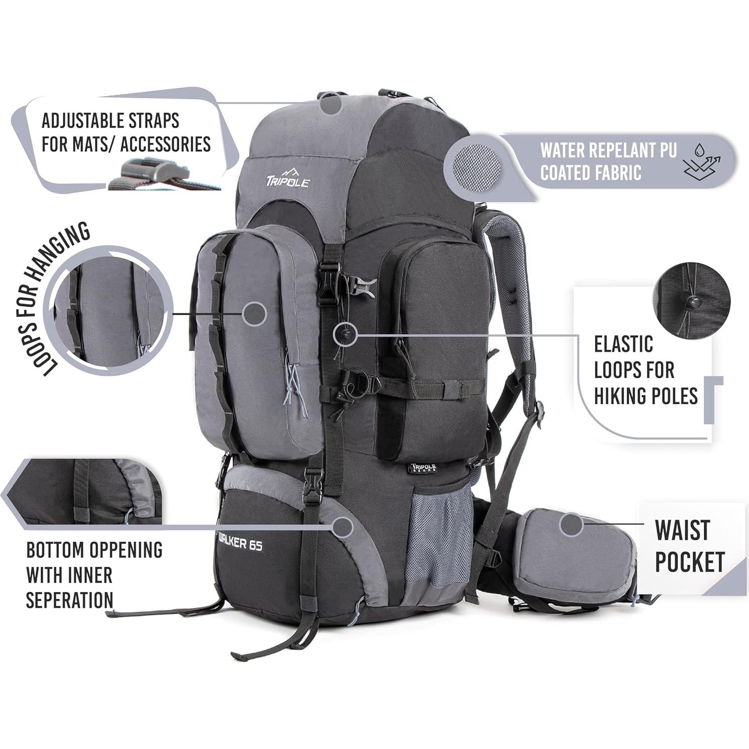 Mochila Tripole Gears 65L con Marco Interno y Plegable 20L