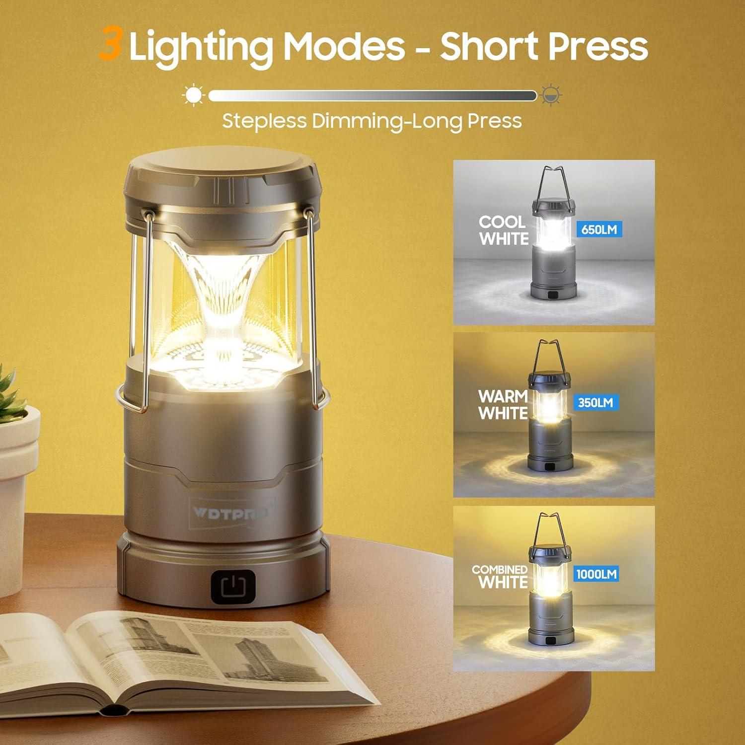 Paquete de 2 Linternas de Camping WdtPro 65 LED Recargables