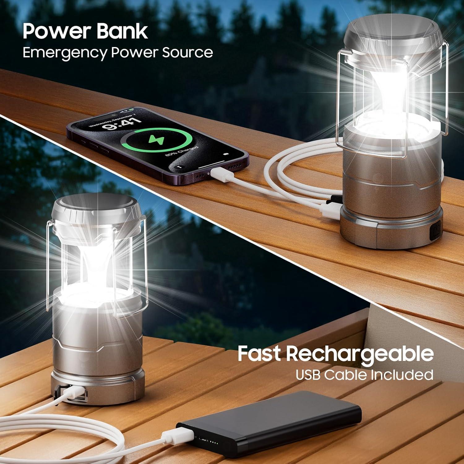 Paquete de 2 Linternas de Camping WdtPro 65 LED Recargables