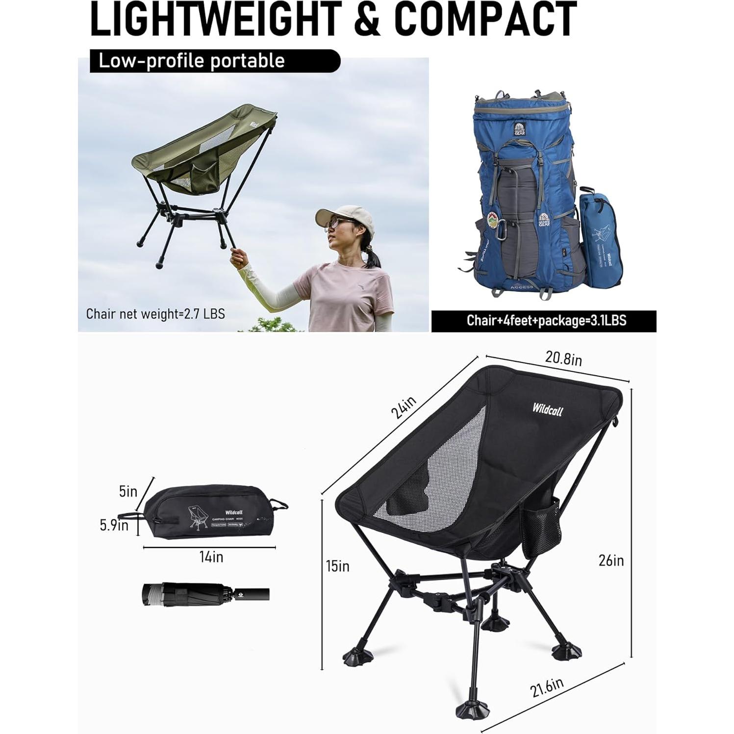 Silla de Camping Plegable WildCall 1.4 kg Antihundimiento