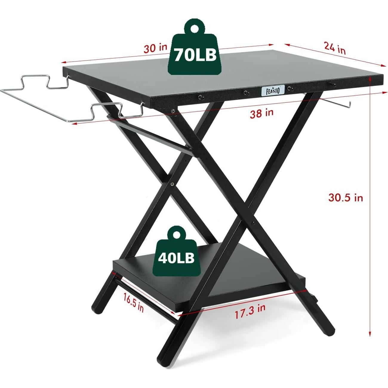 Mesa de Parrilla Plegable Feasto 76.2x60.9cm con Estante Negro