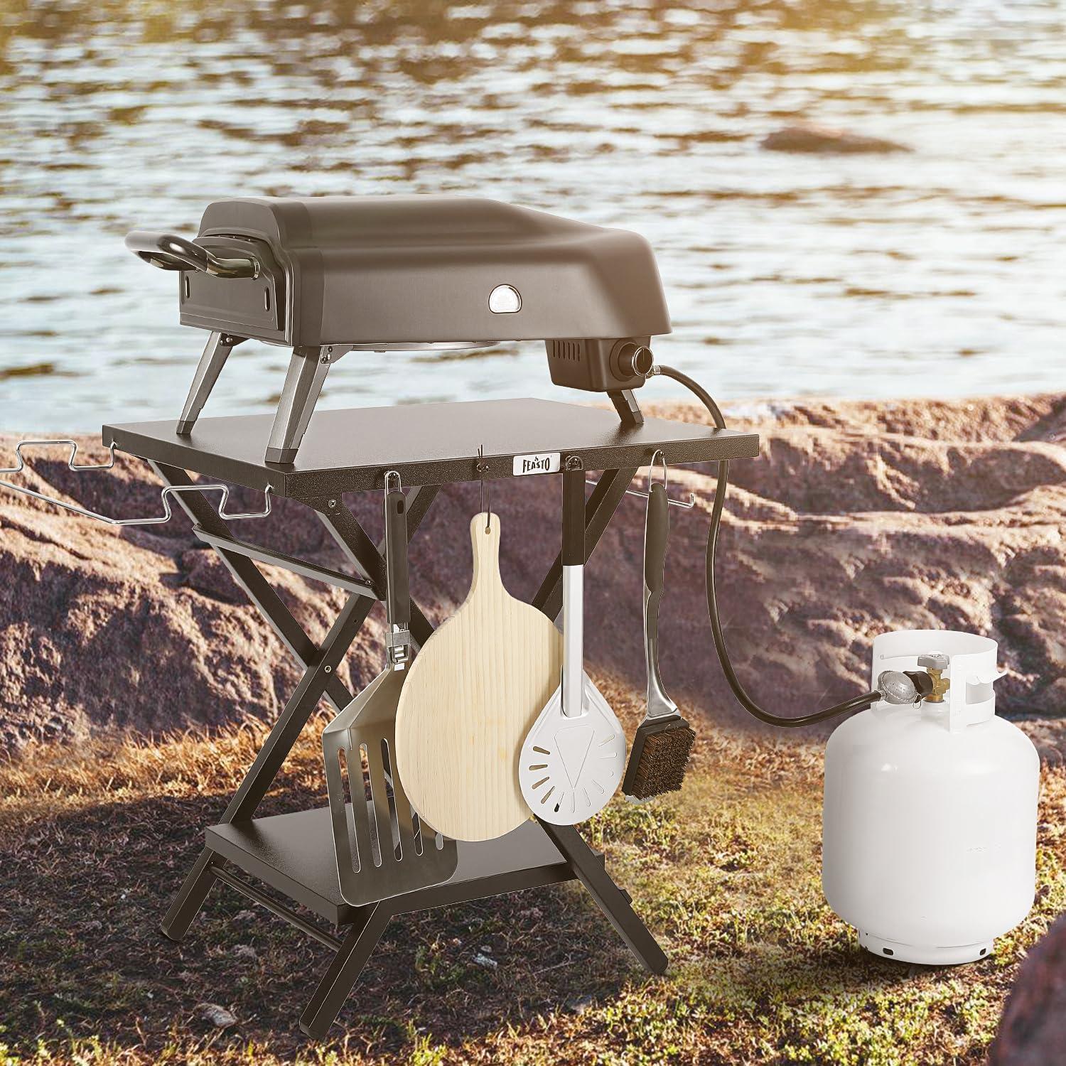 Mesa de Parrilla Plegable Feasto 76.2x60.9cm con Estante Negro