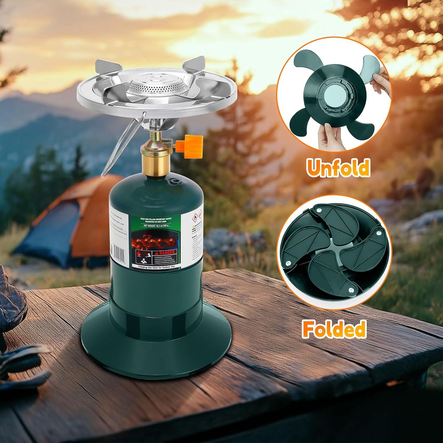 Estufa de Camping Portátil Propano LFK Verde, Quemador Ajustable