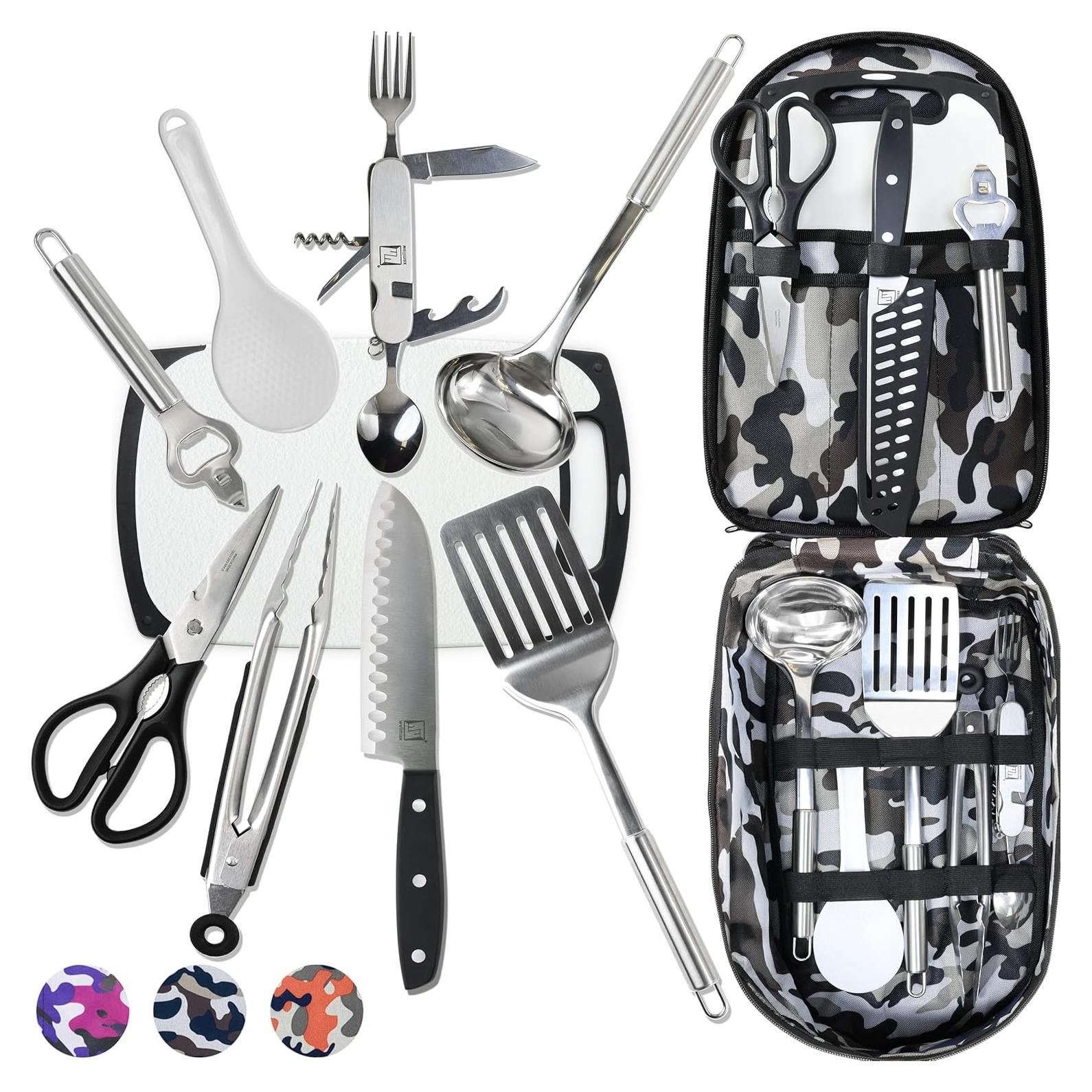 Set de Cocina Wellmax 10 Piezas Acero Inoxidable Camping Gris