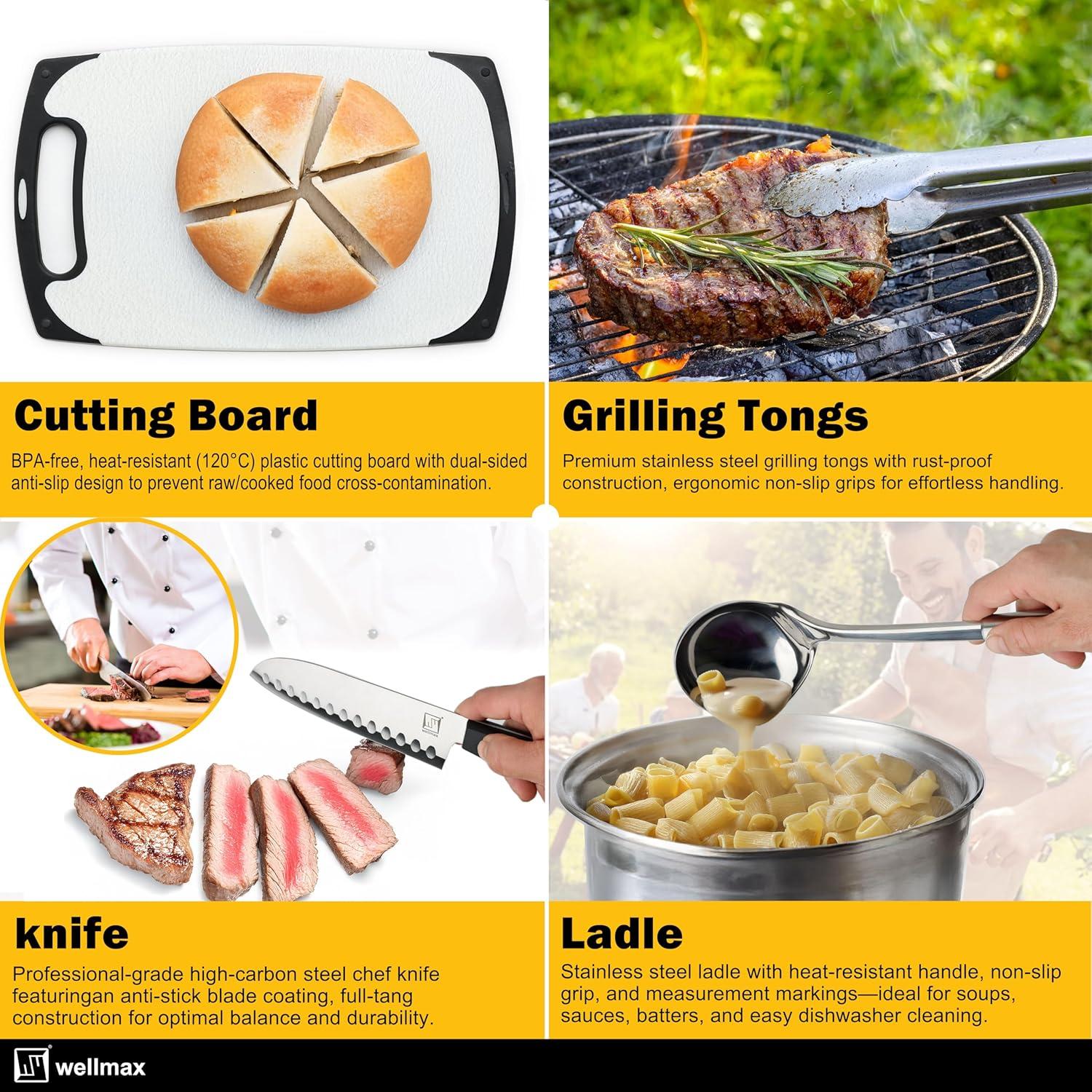 Set de Cocina Wellmax 10 Piezas Acero Inoxidable Camping Gris