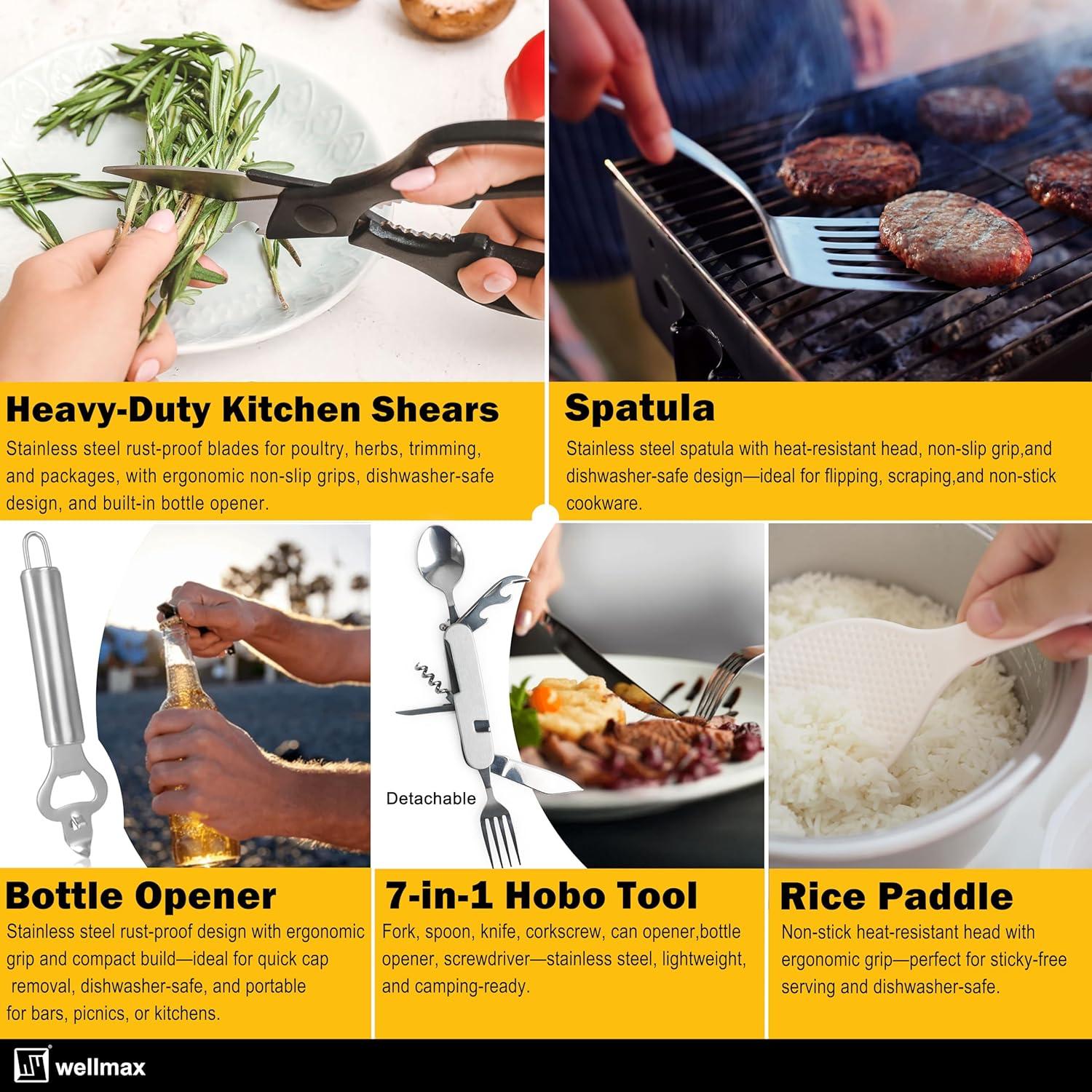 Set de Cocina Wellmax 10 Piezas Acero Inoxidable Camping Gris