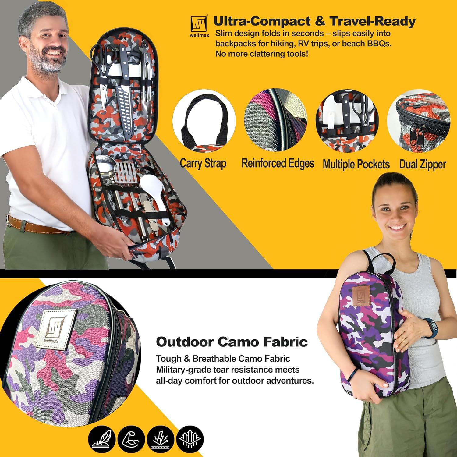 Set de Cocina Wellmax 10 Piezas Acero Inoxidable Camping Gris