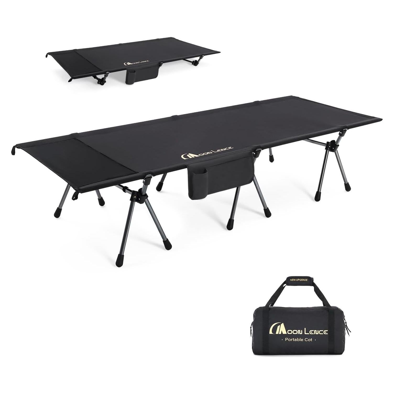 Cama de Camping Plegable MOON LENCE Ajustable 150 kg Negra