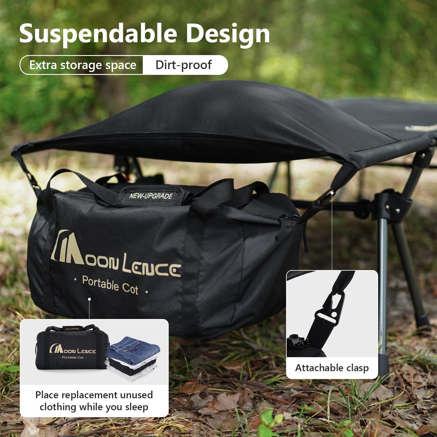 Cama de Camping Plegable MOON LENCE Ajustable 150 kg Negra