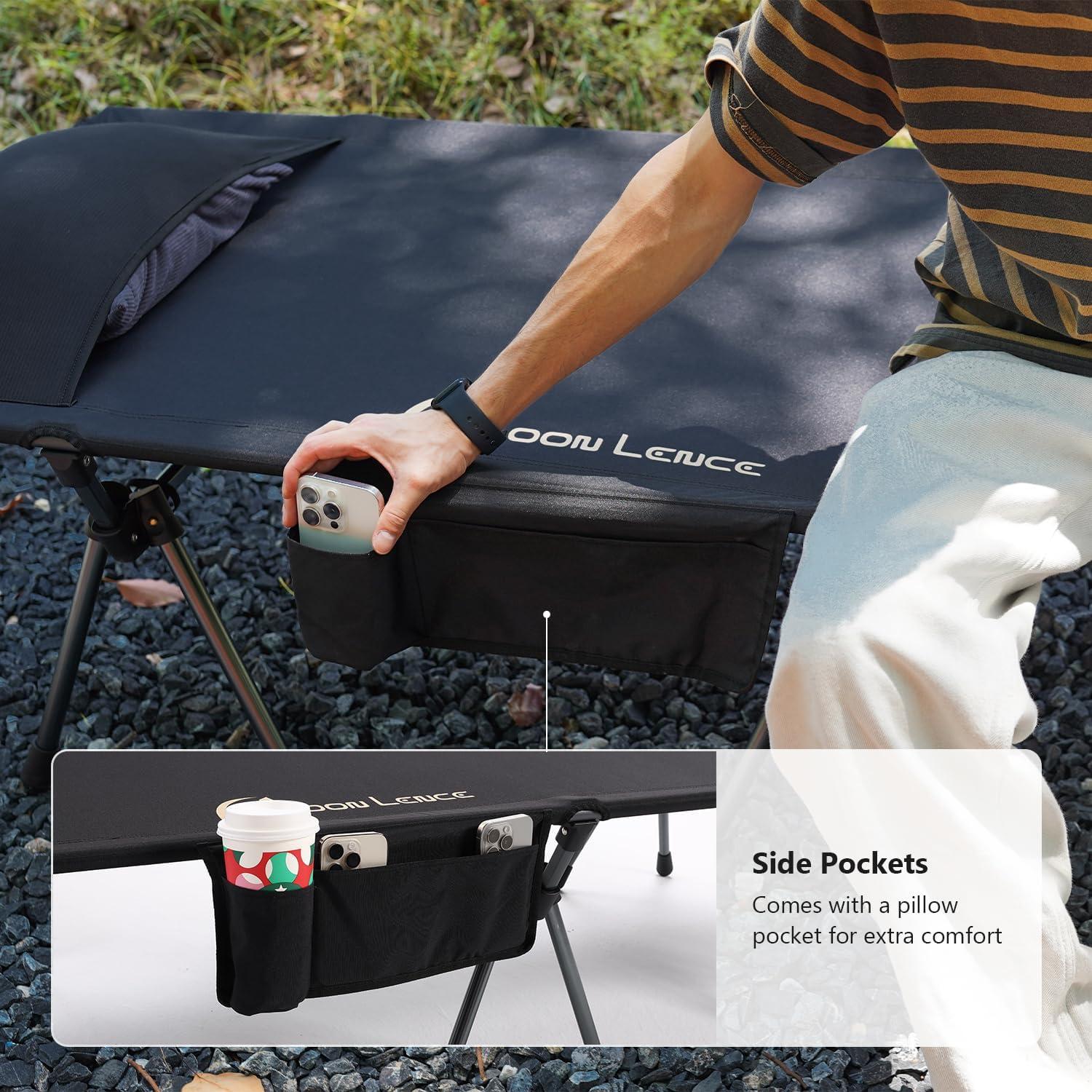 Cama de Camping Plegable MOON LENCE Ajustable 150 kg Negra