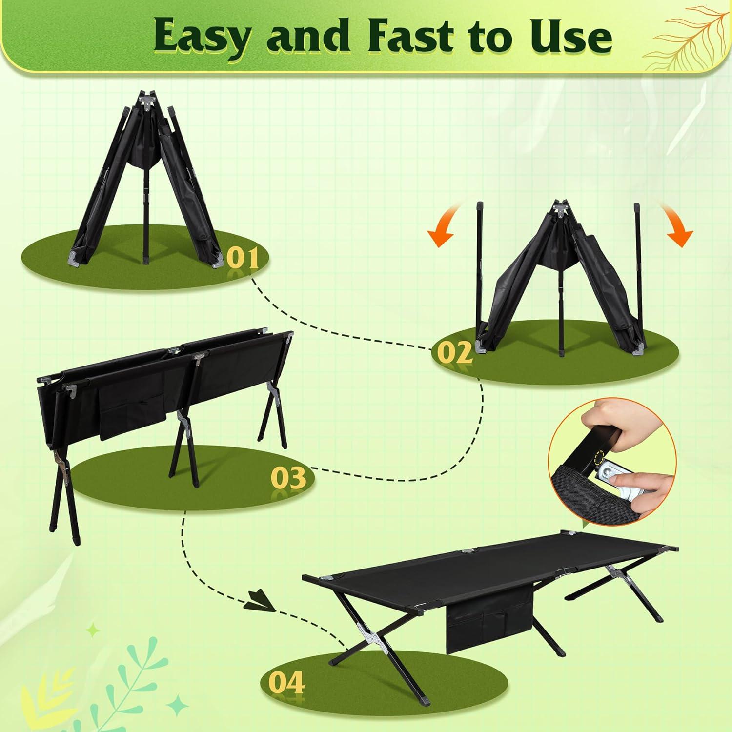 Cama de Camping Plegable WLIVE 136 kg Negro Tela Oxford