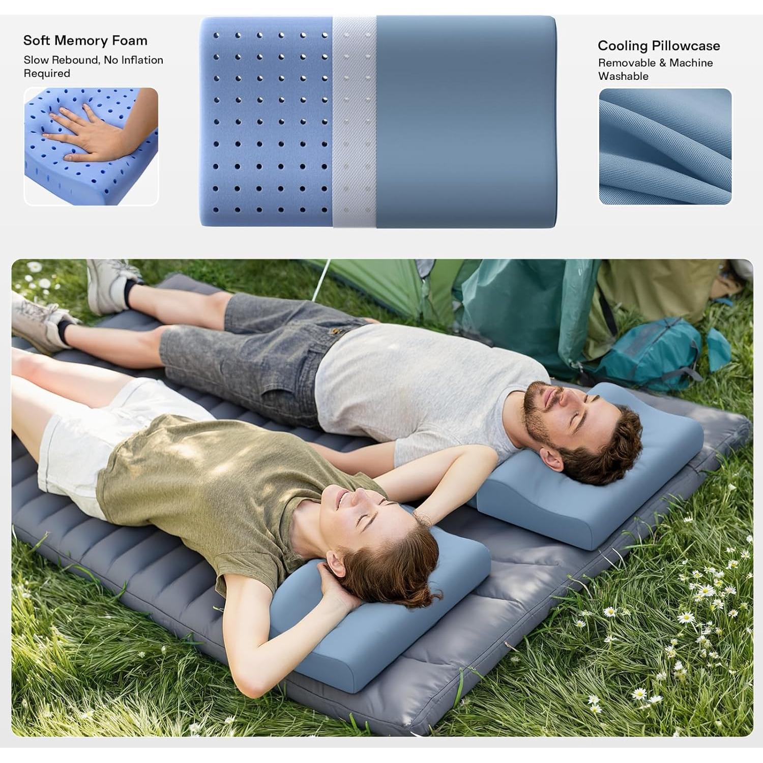 Cojín de Camping Ruizman de Espuma Viscoelástica Azul 50.8x30.5cm