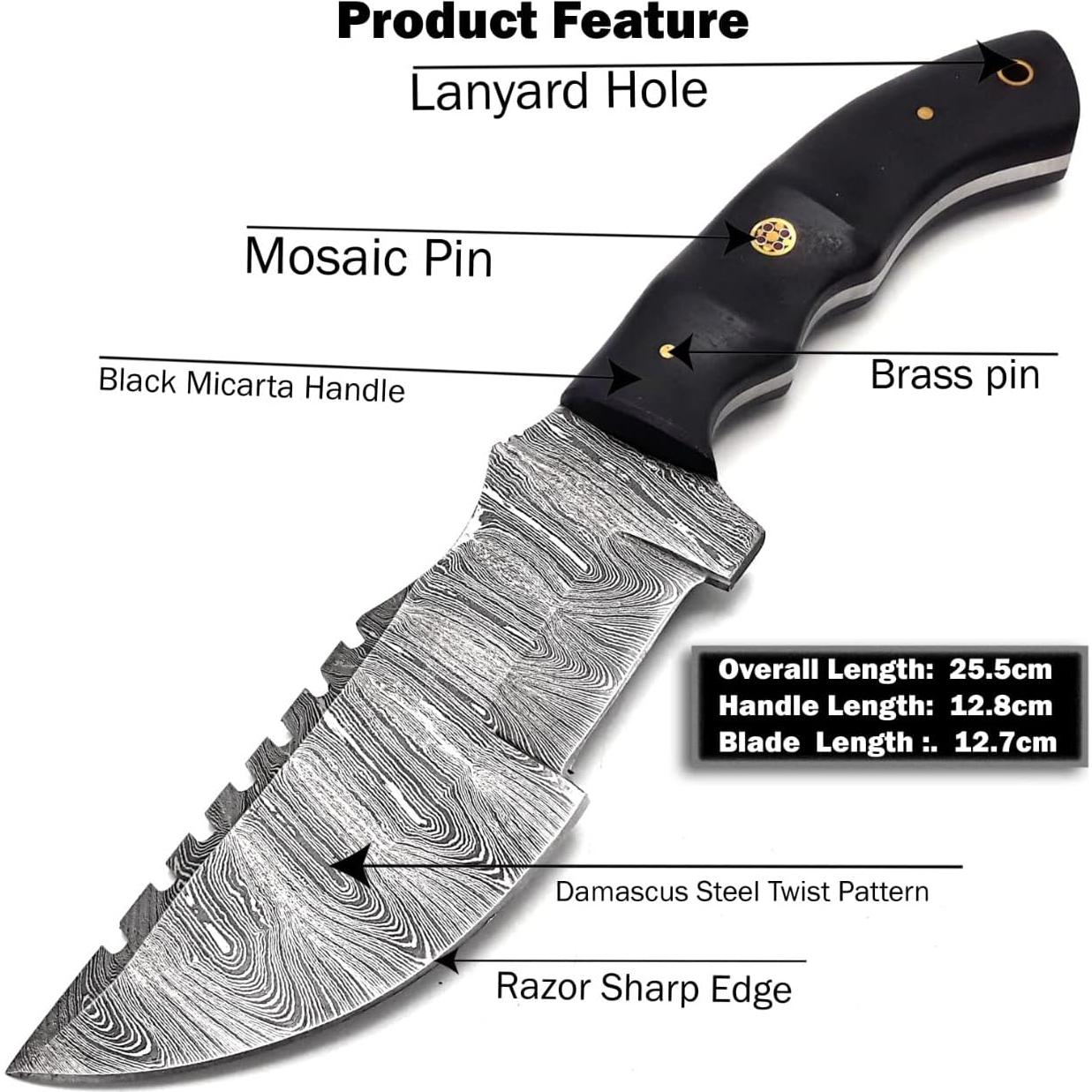 Cuchillo de Caza Bushcraft Tracker Damasco 10" con Funda