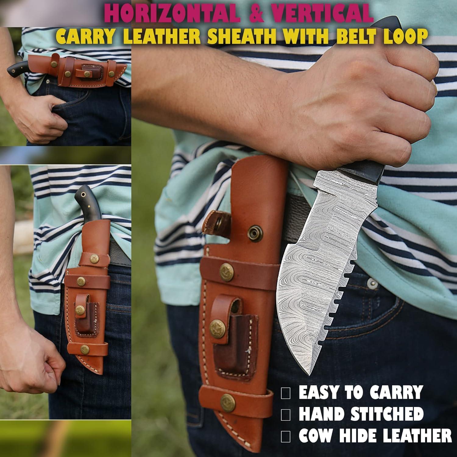 Cuchillo de Caza Bushcraft Tracker Damasco 10" con Funda