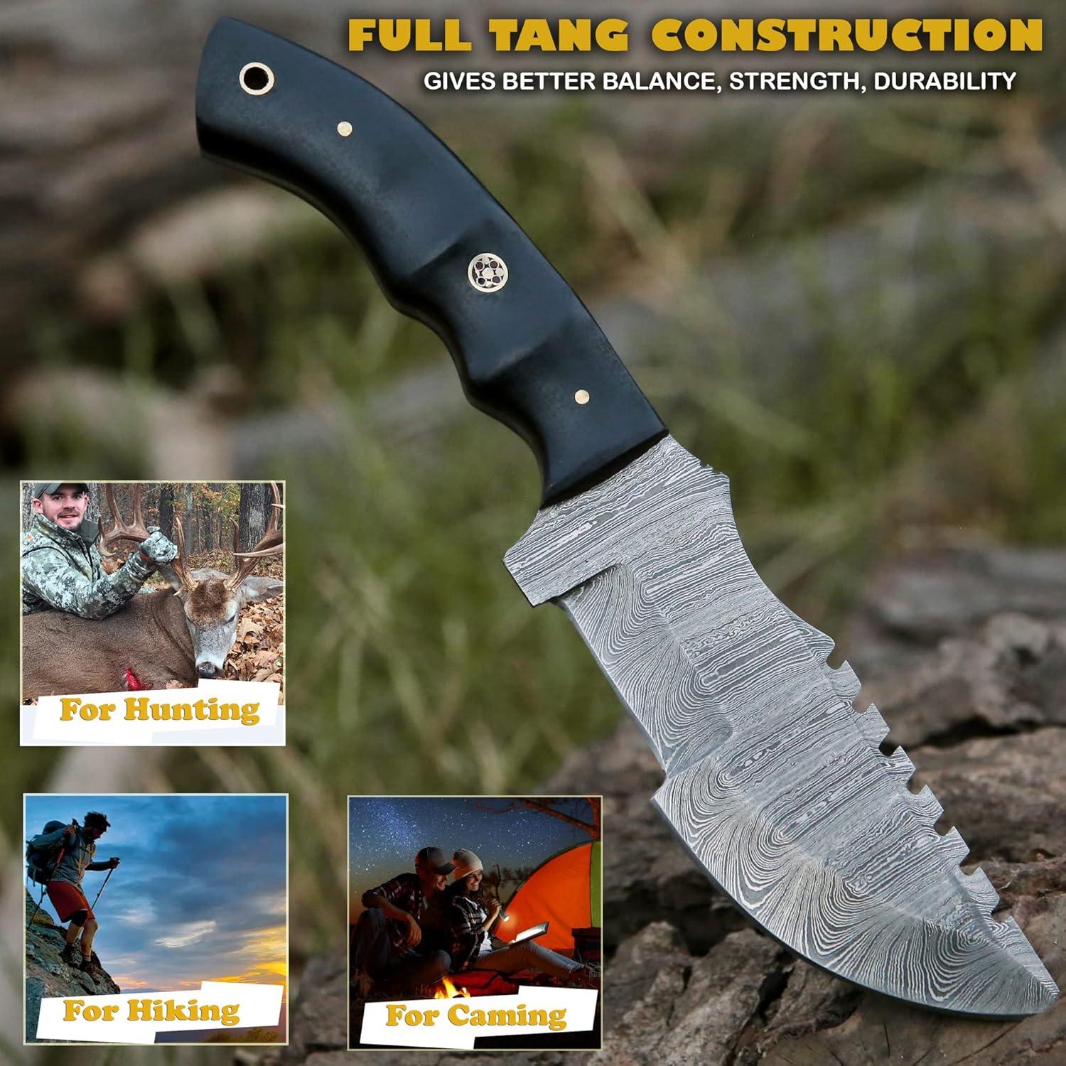 Cuchillo de Caza Bushcraft Tracker Damasco 10" con Funda