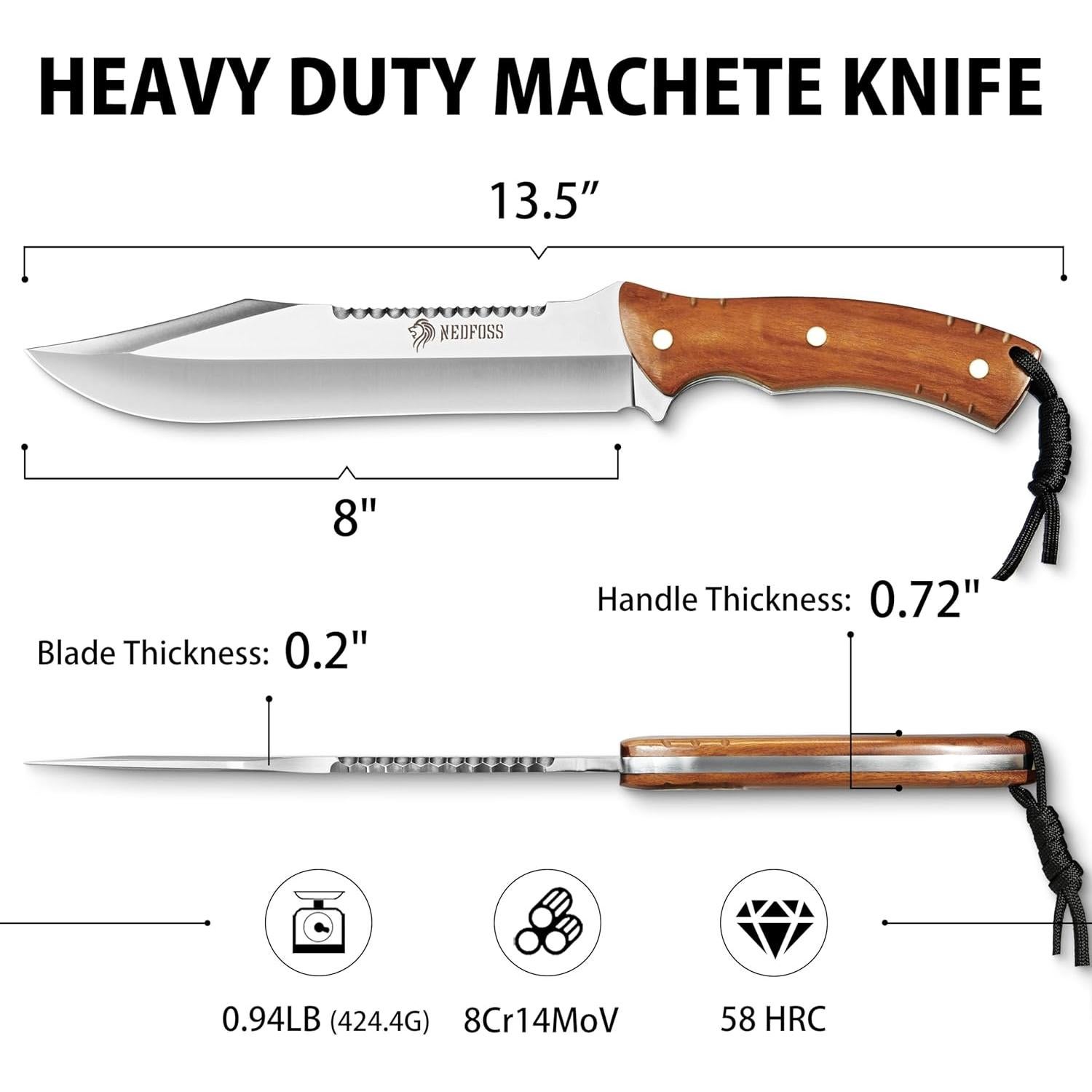 Machete NedFoss 34.3 cm con Funda de Cuero y Hoja de Acero