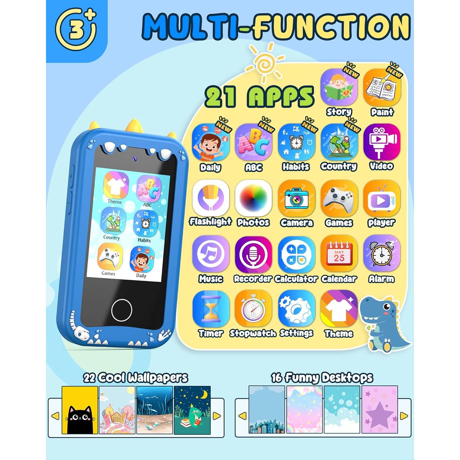 Teléfono Juguete Inteligente UCIDCI para Niños 3 a 7 Años Azul