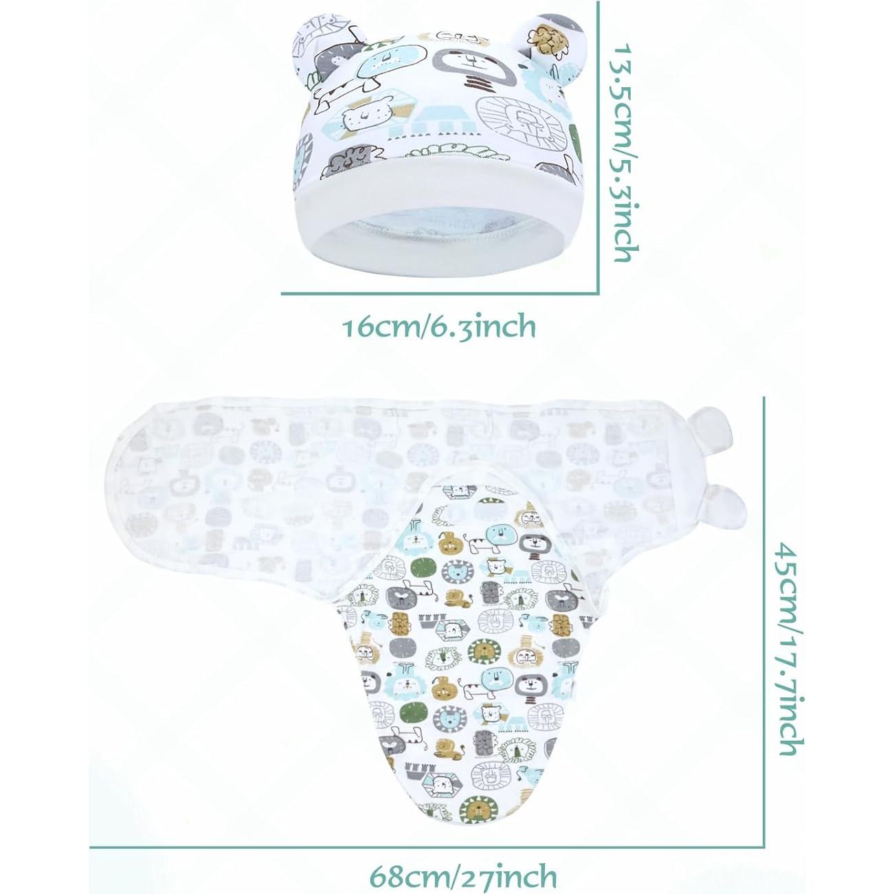 Cinaci 2 Piezas Manta y Gorro Bebé Algodón Suave 0-3 Meses