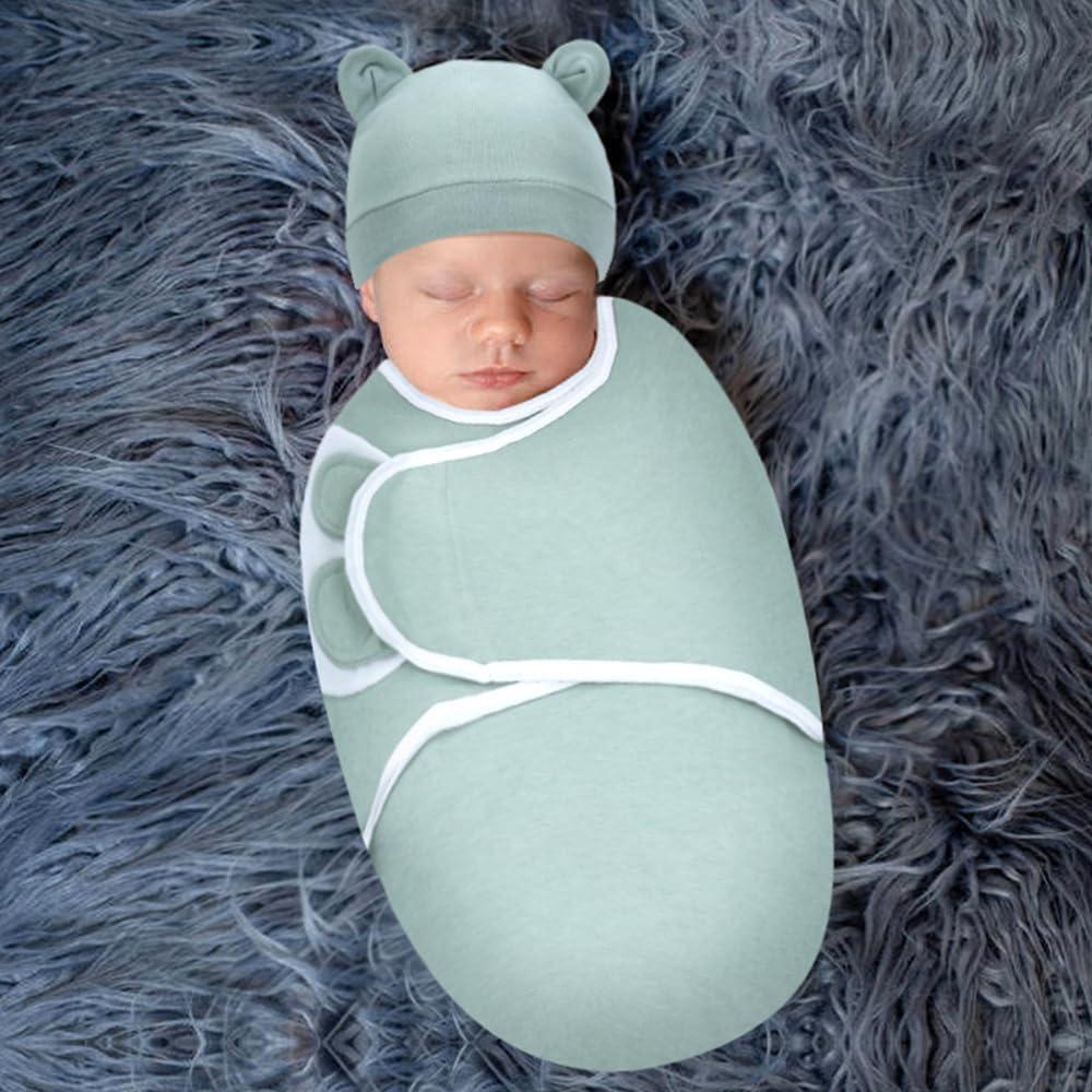 Cinaci 2 Piezas Manta y Gorro Bebé Algodón Suave 0-3 Meses