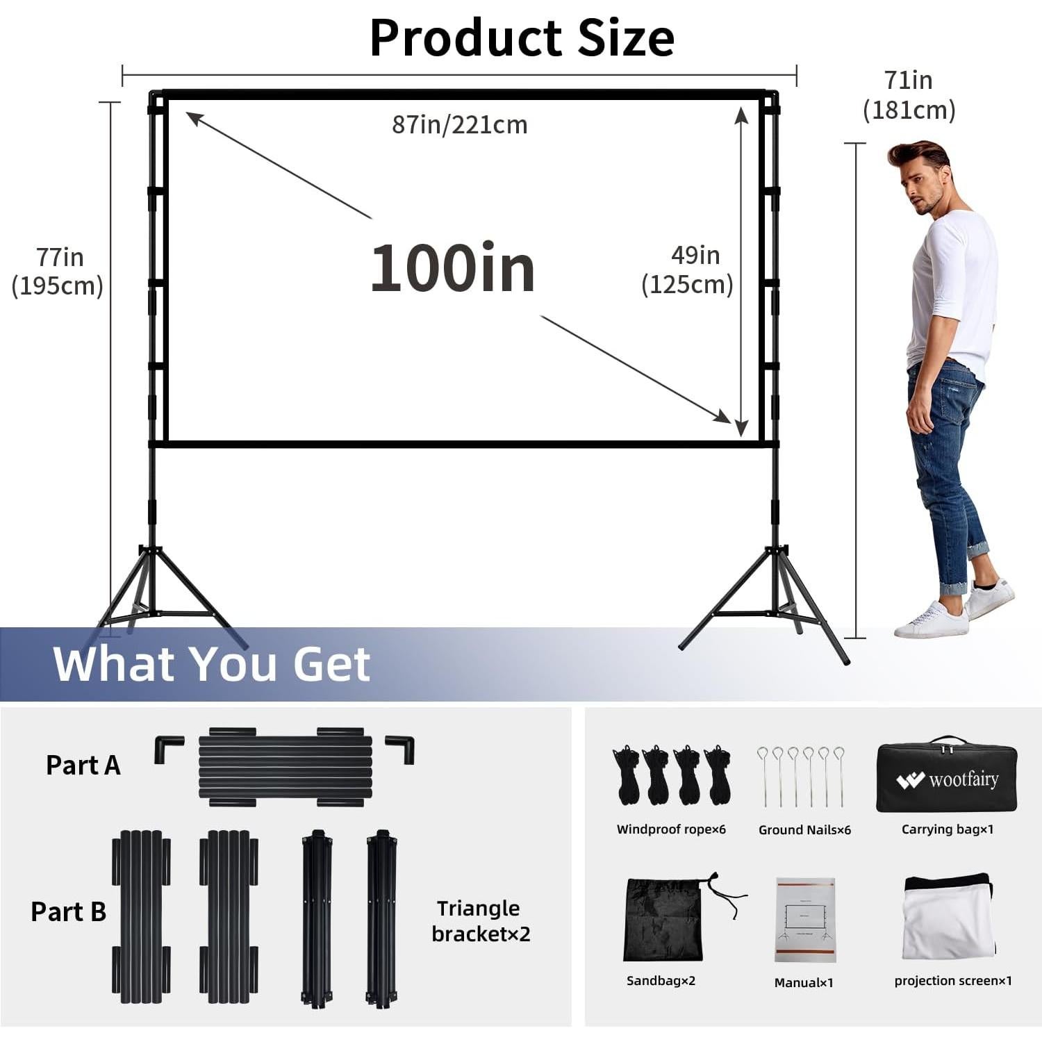 Pantalla de proyector Wootfairy 100" HD Plegable 16:9