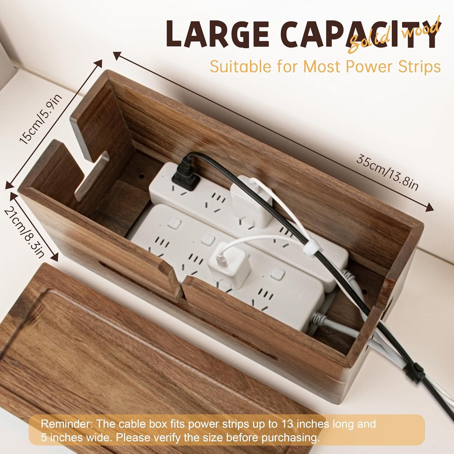 Caja Organizadora de Cables Rhyzoray - Madera Marrón 35x20cm