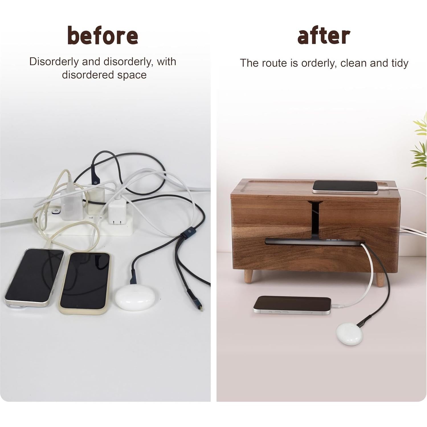 Caja Organizadora de Cables Rhyzoray - Madera Marrón 35x20cm