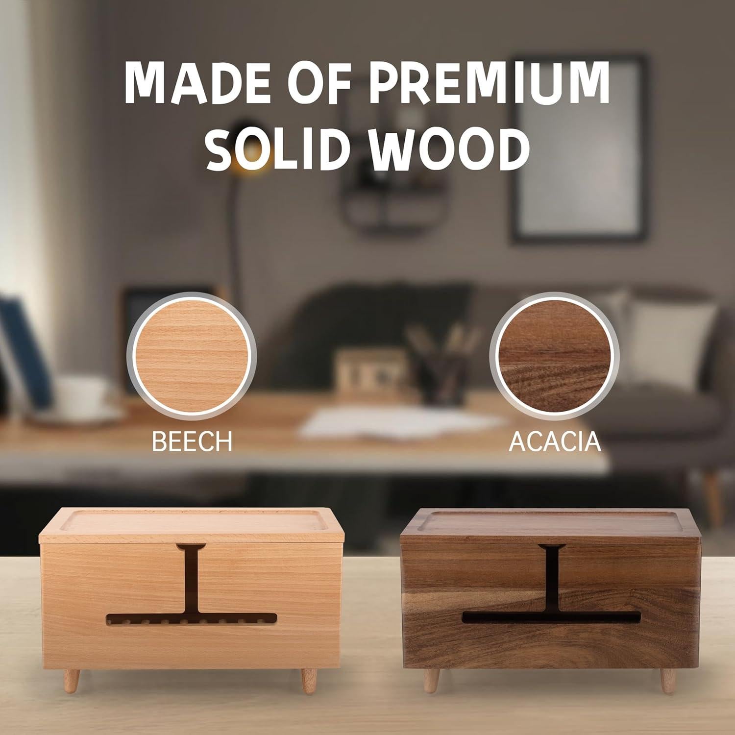 Caja Organizadora de Cables Rhyzoray - Madera Marrón 35x20cm