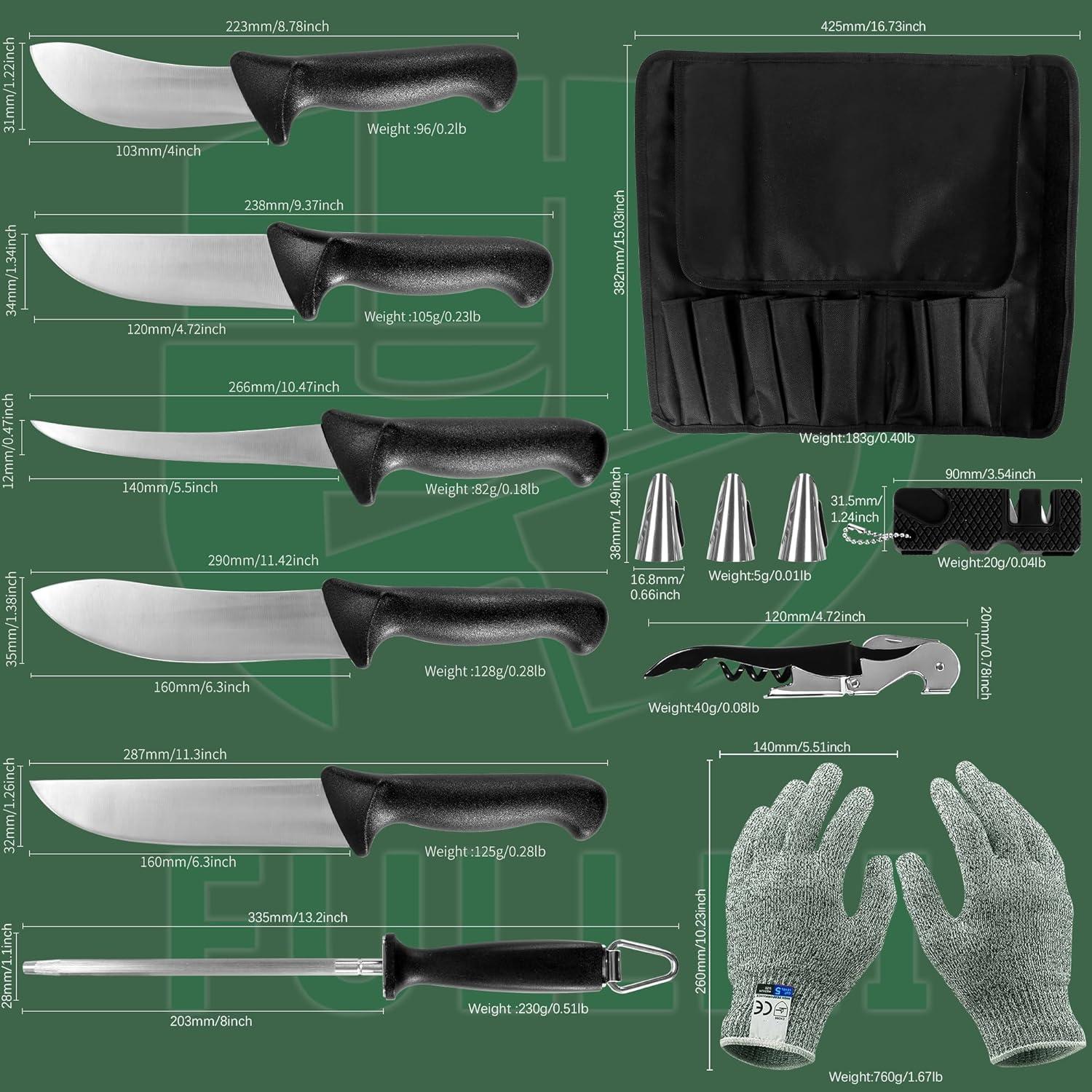 Juego de Cuchillos de Carnicero FULLHI 11 Piezas Acero Inoxidable