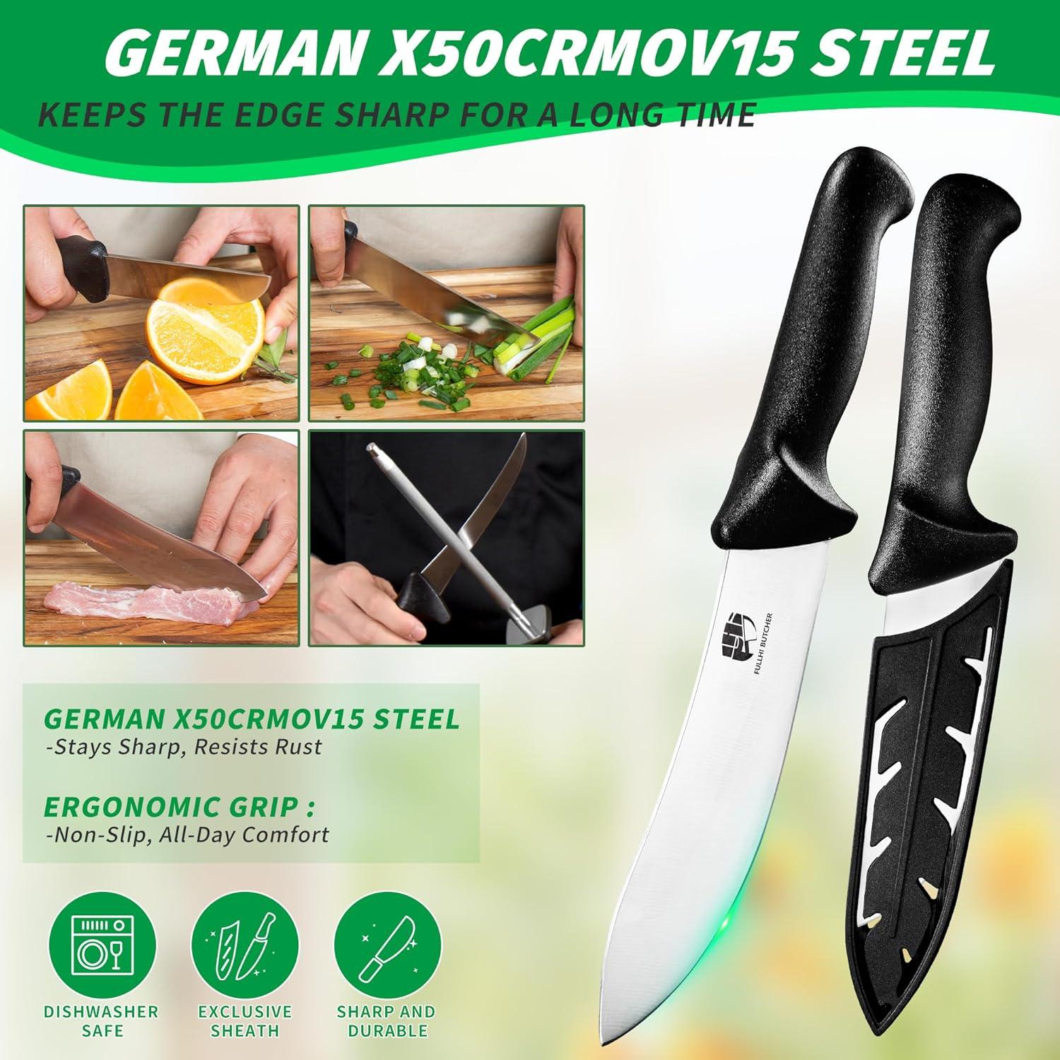 Juego de Cuchillos de Carnicero FULLHI 11 Piezas Acero Inoxidable