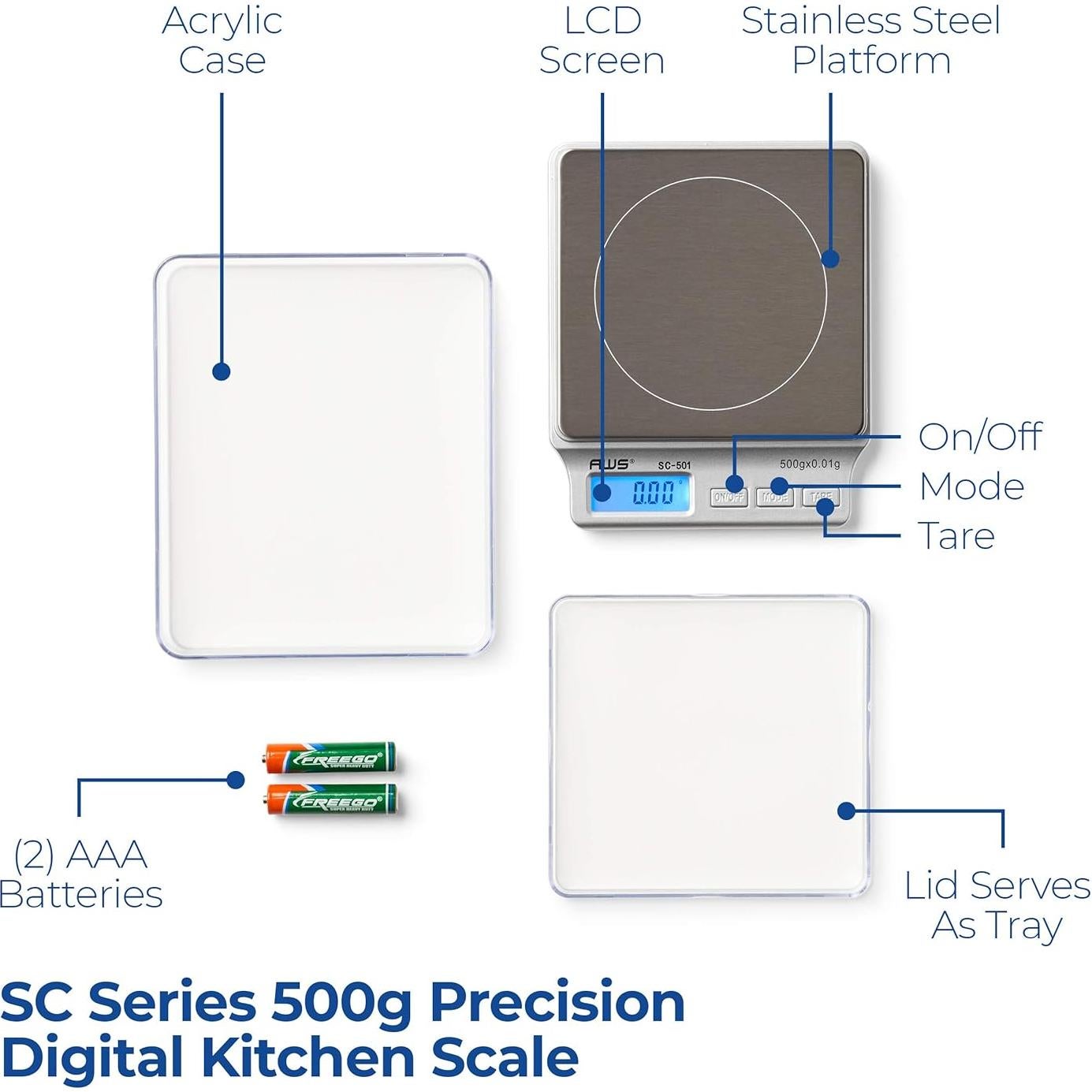 Báscula de Cocina Digital American Weigh 2kg x 0.1g Plata