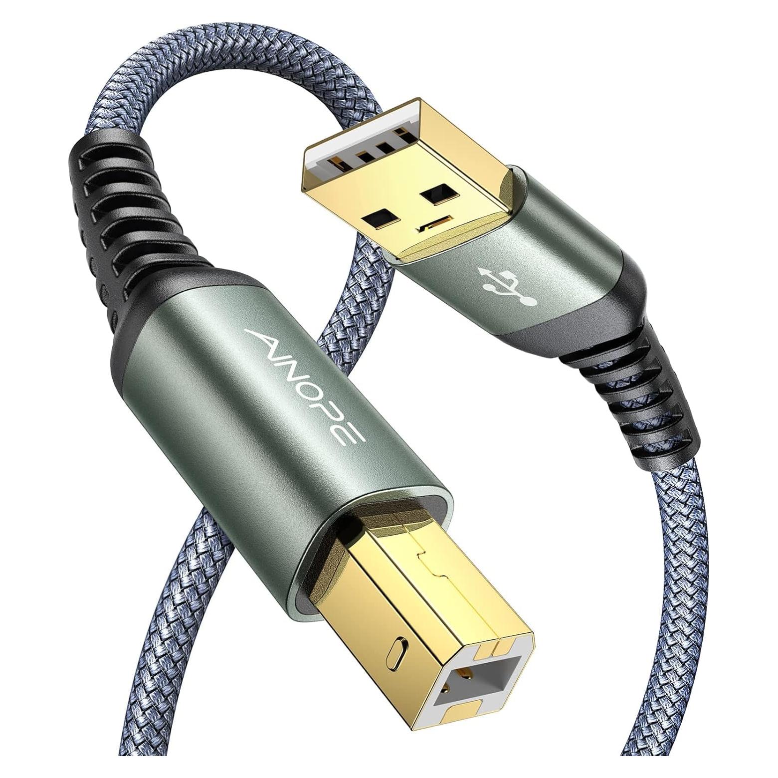 Cable USB A a B AINOPE 2M Alta Velocidad Nylon Gris