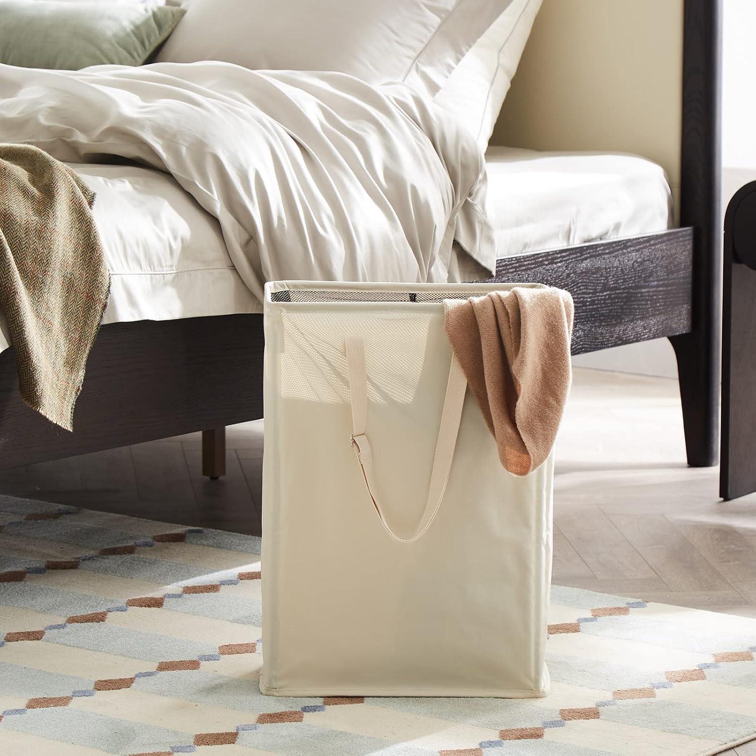 Cesto de Ropa Slim Techmilly 45L Beige con Mangos Ajustables