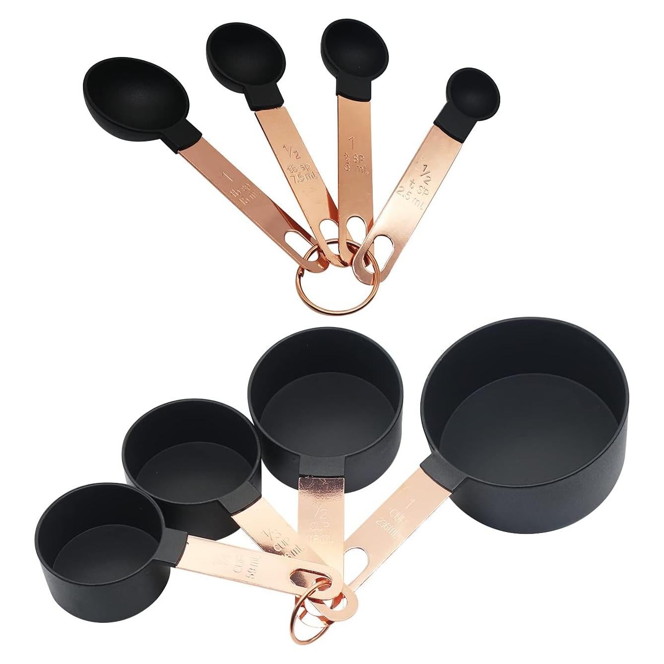 Juego de Tazas y Cucharas Medidoras BdiliUSA 8PCS Negro