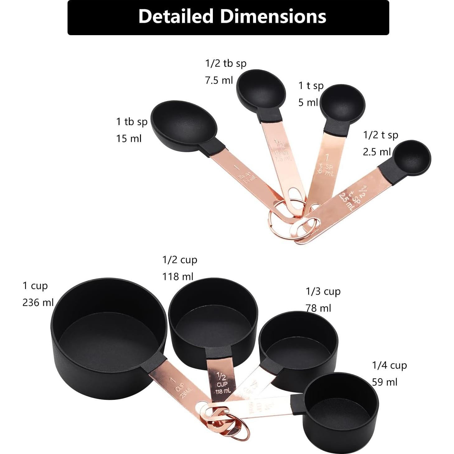 Juego de Tazas y Cucharas Medidoras BdiliUSA 8PCS Negro