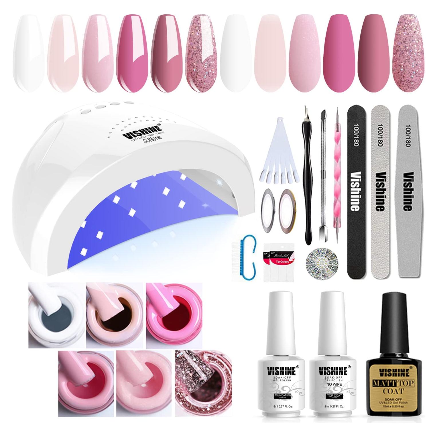 Kit de Esmalte de Uñas Vishine con Lámpara UV 48W y 6 Colores
