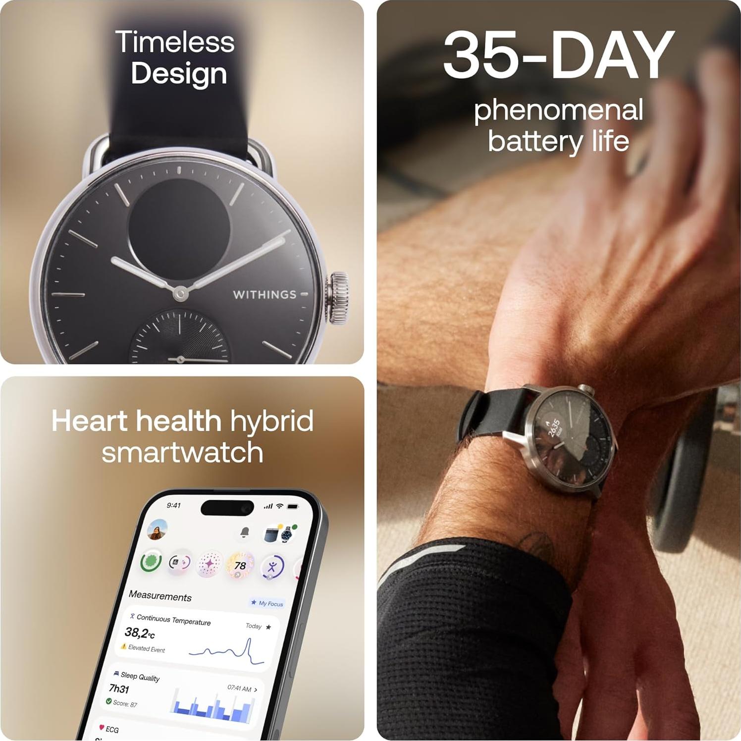Reloj Inteligente Híbrido Withings ScanWatch 2 38mm Negro