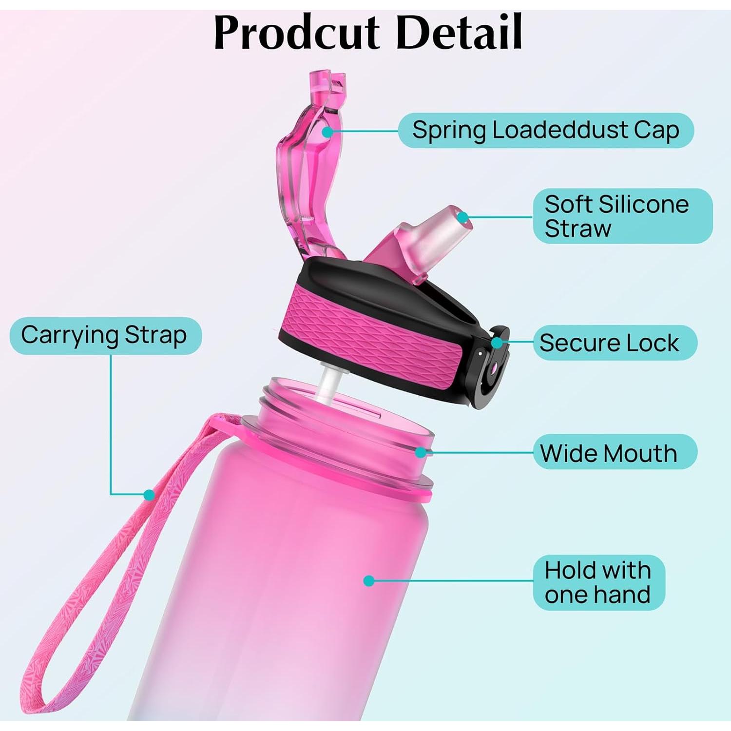 Botella de Agua Reutilizable EYQ 0.91L con Marcador de Tiempo