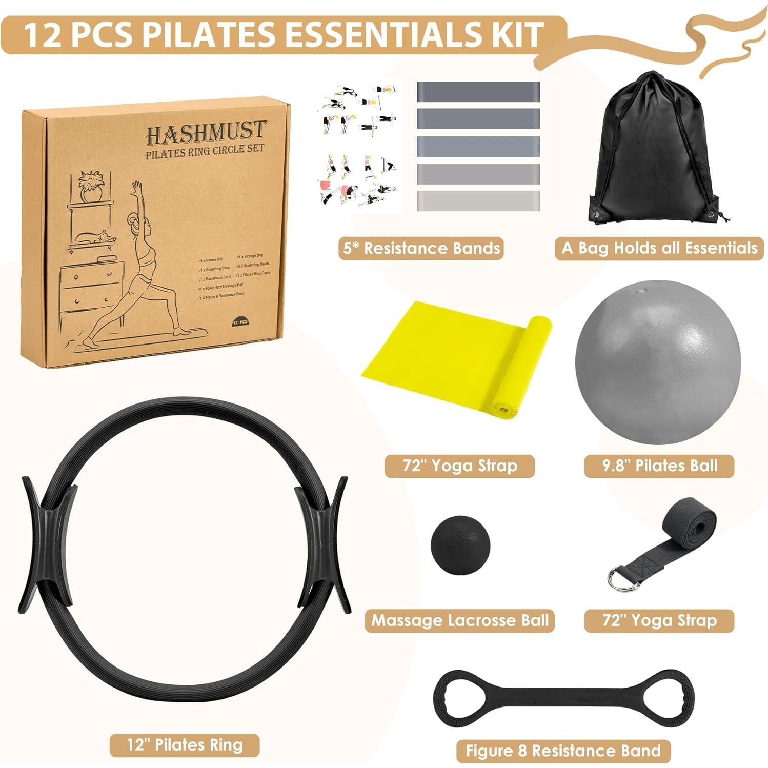 HASHMUST Kit de Anillo de Pilates 12 PCS para Entrenamiento en Casa