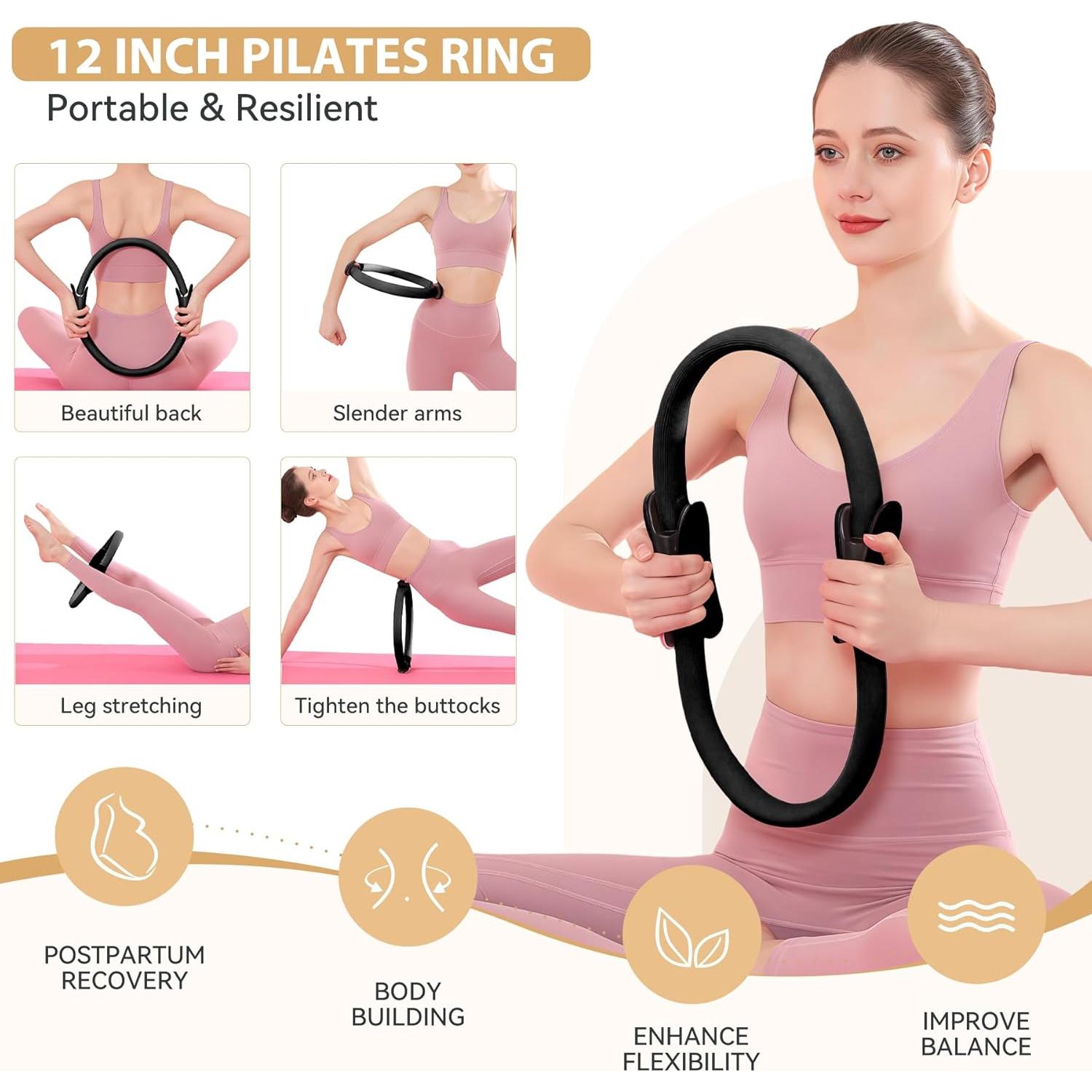 HASHMUST Kit de Anillo de Pilates 12 PCS para Entrenamiento en Casa