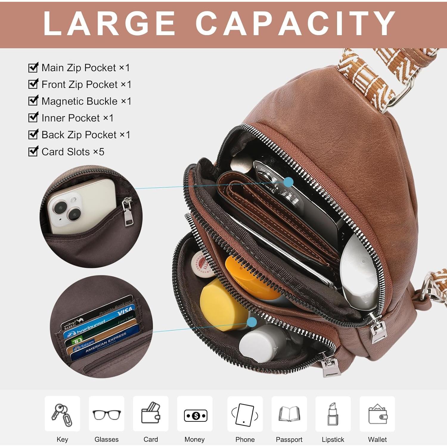 Bolso Bandolera CLUCI de Cuero Vegano para Mujeres - Marrón