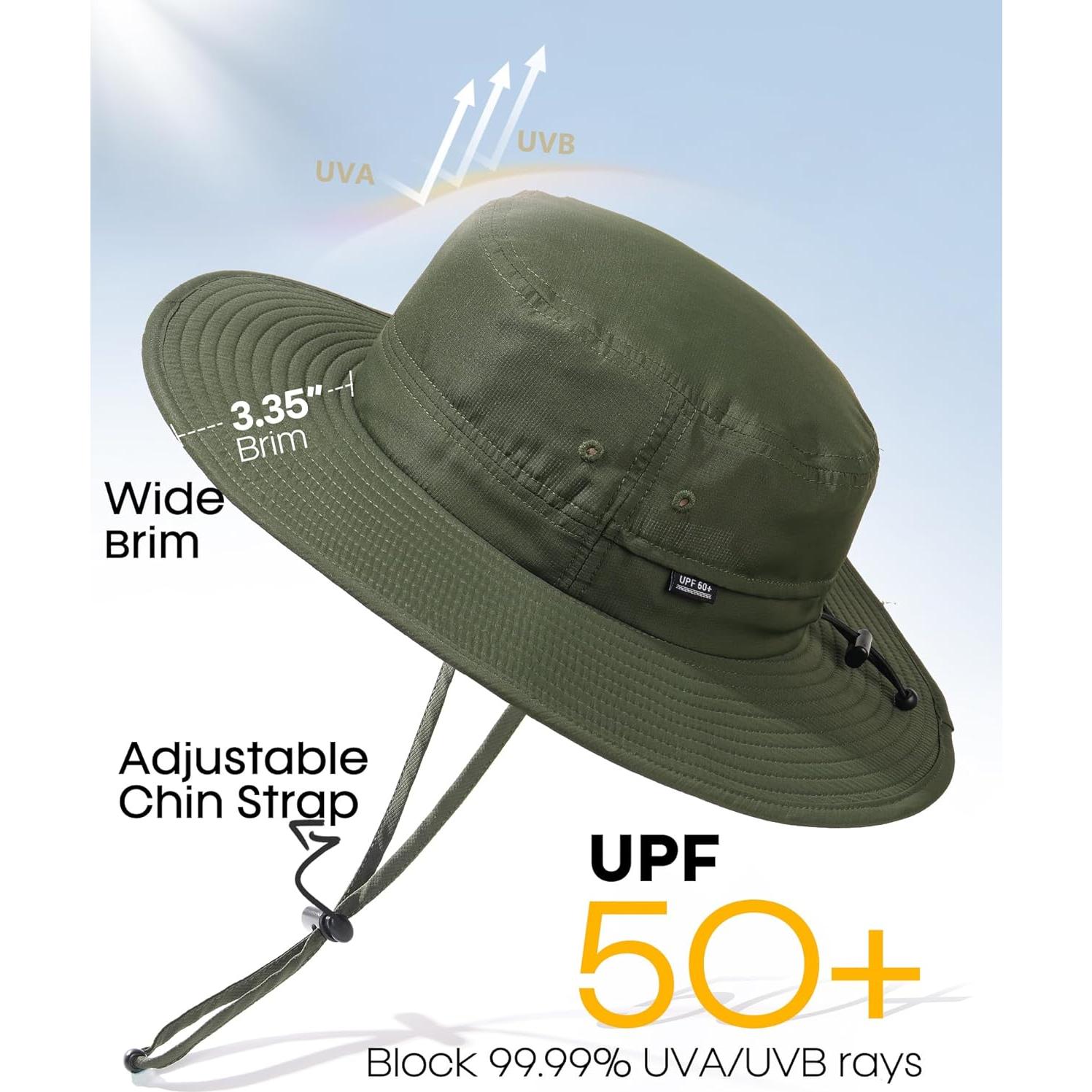 Sombrero Plegable FURTALK Unisex Ala Ancha UV 50+ Verde Militar