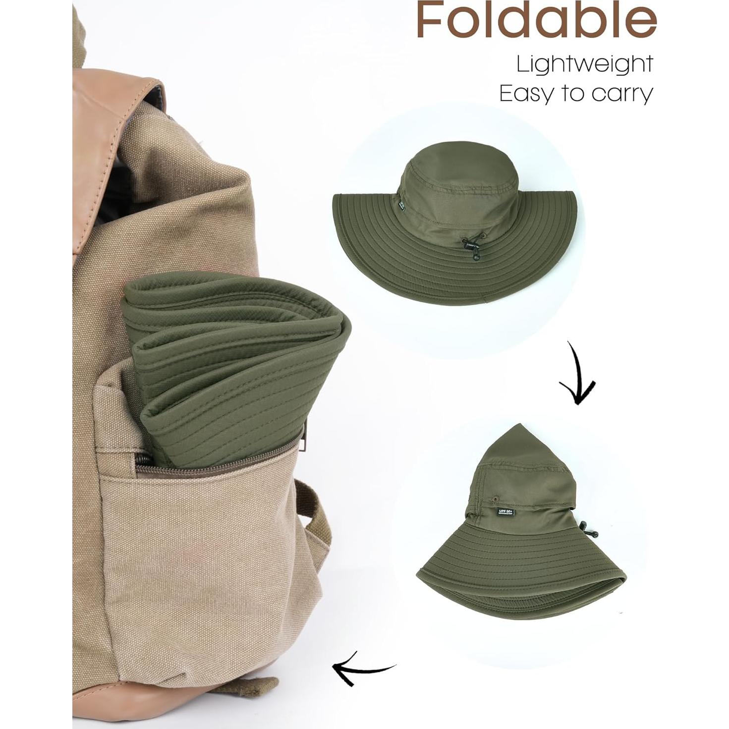 Sombrero Plegable FURTALK Unisex Ala Ancha UV 50+ Verde Militar