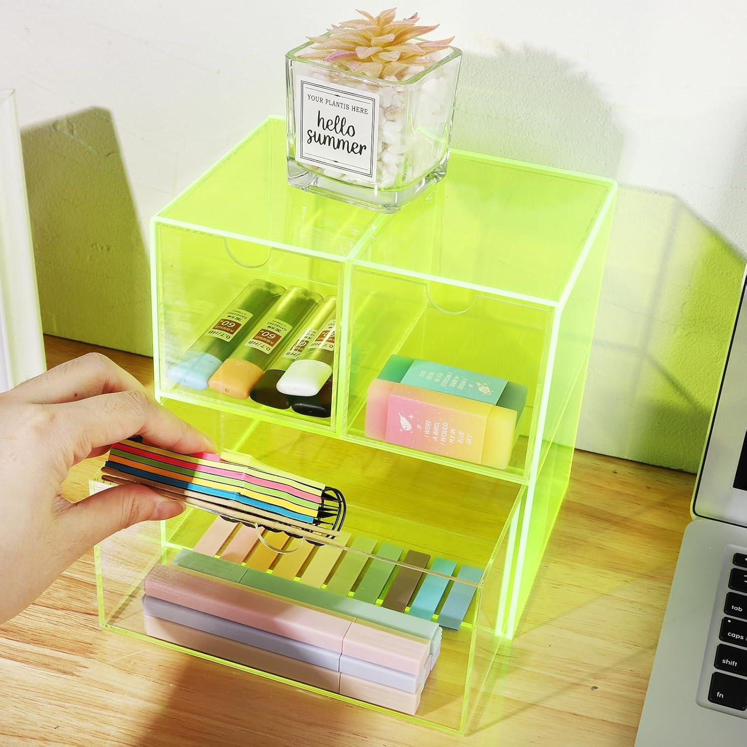 Organizador de Escritorio Gelite Acrílico Verde Neón 3 Cajones