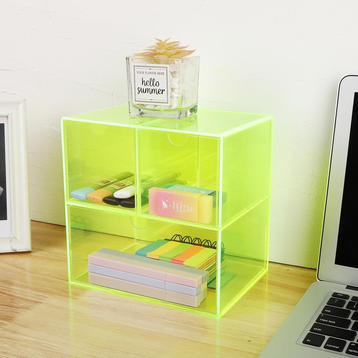 Organizador de Escritorio Gelite Acrílico Verde Neón 3 Cajones