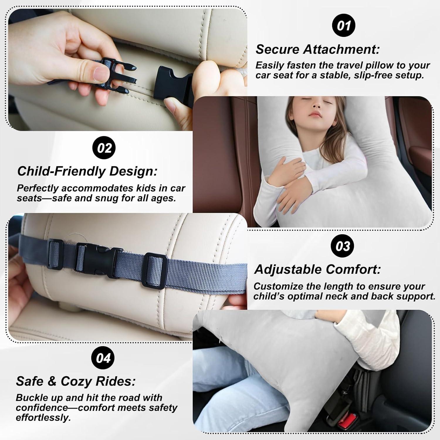 Almohada de Coche para Niños CroYumert - Espuma Viscoelástica Gris