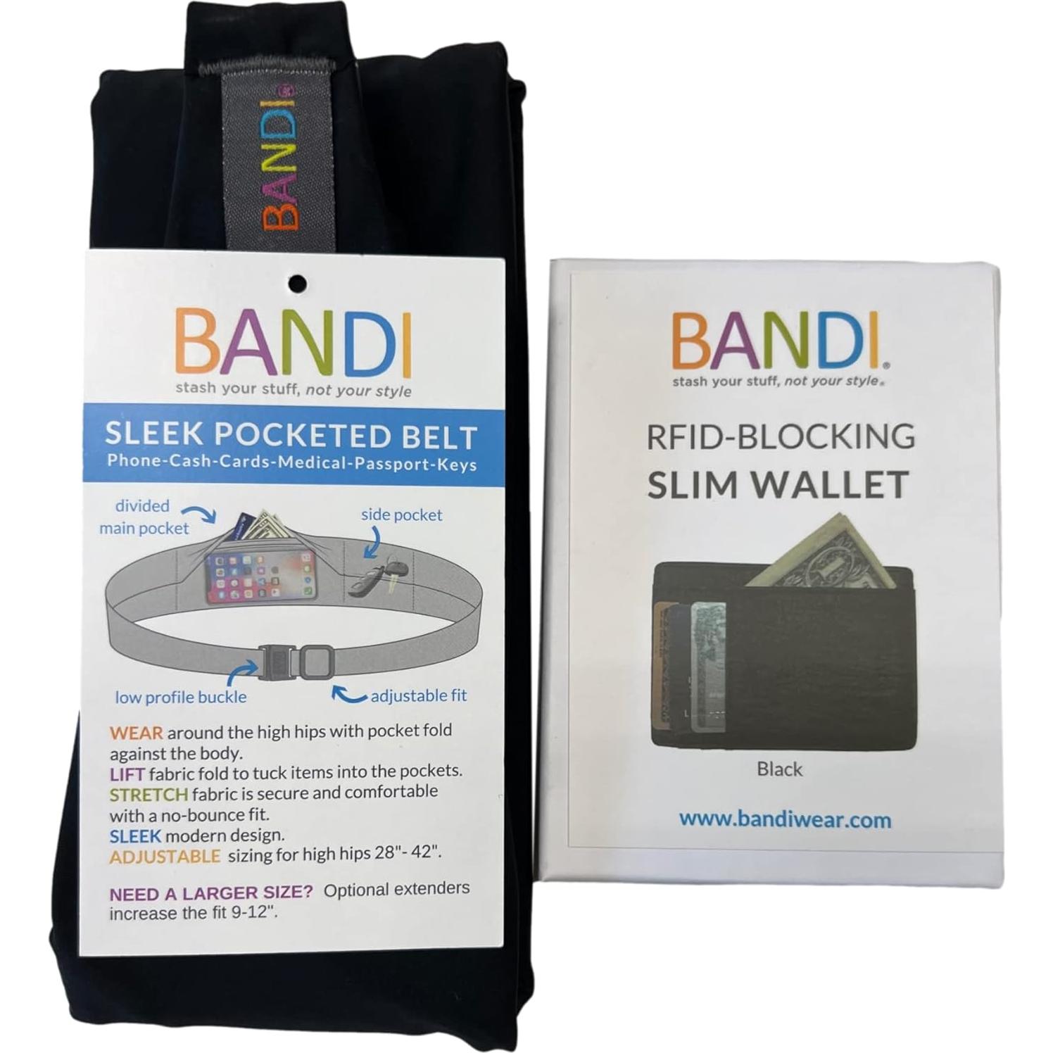 Cinturón con Bolsillos BANDI para Mujeres - Negro, Ajustable, Bloqueo RFID