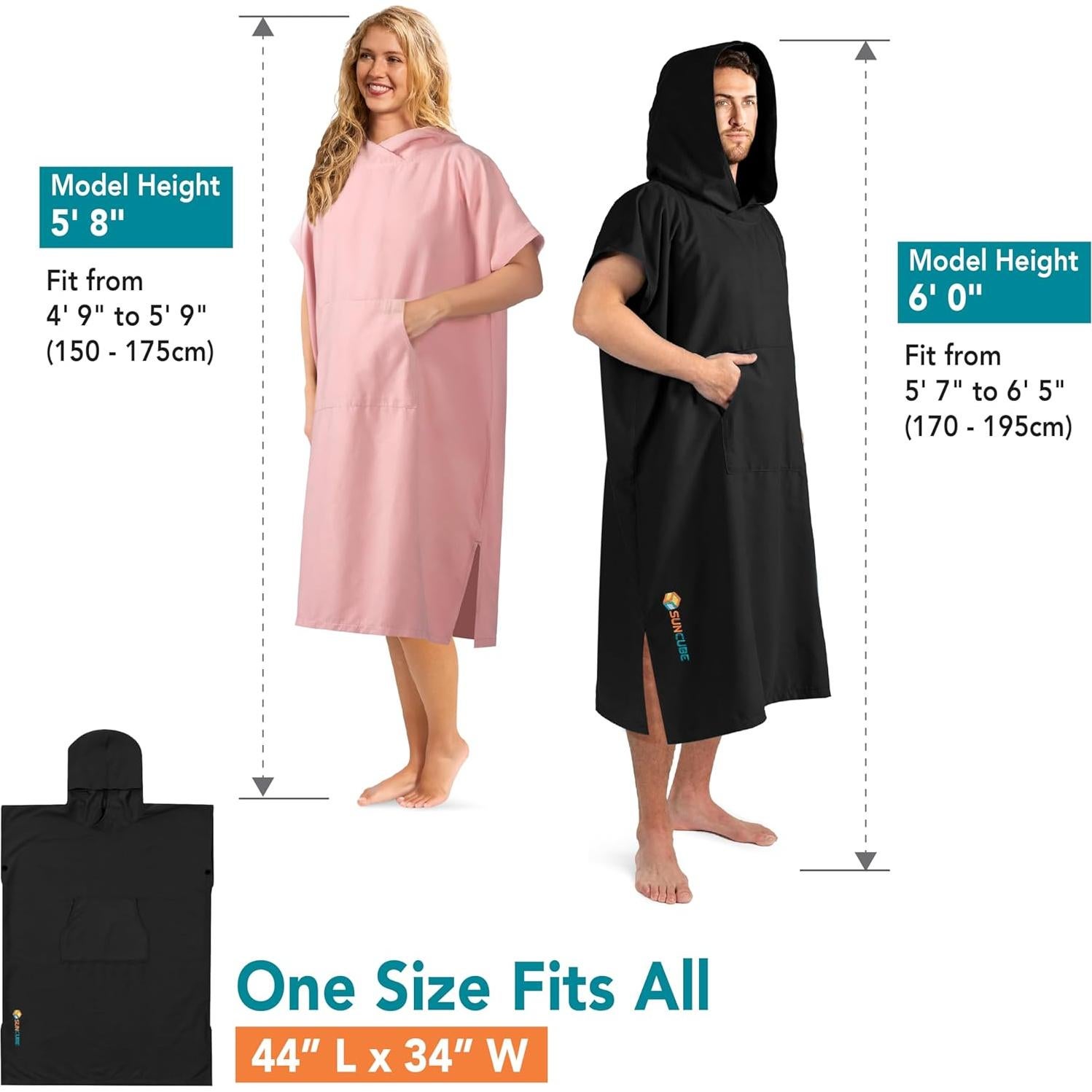 Poncho de Surf SUN CUBE Negro con Capucha y Bolsillo