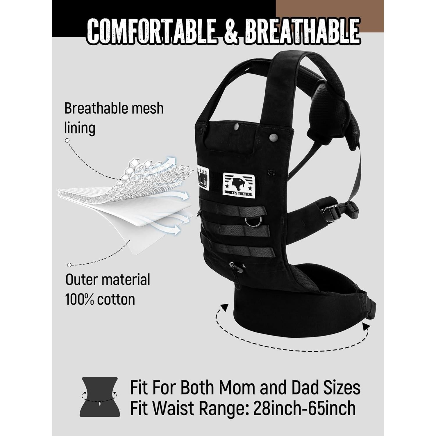Portabebés Ergonomico Dinictis Negro Soporte Lumbar 3.6-15 kg