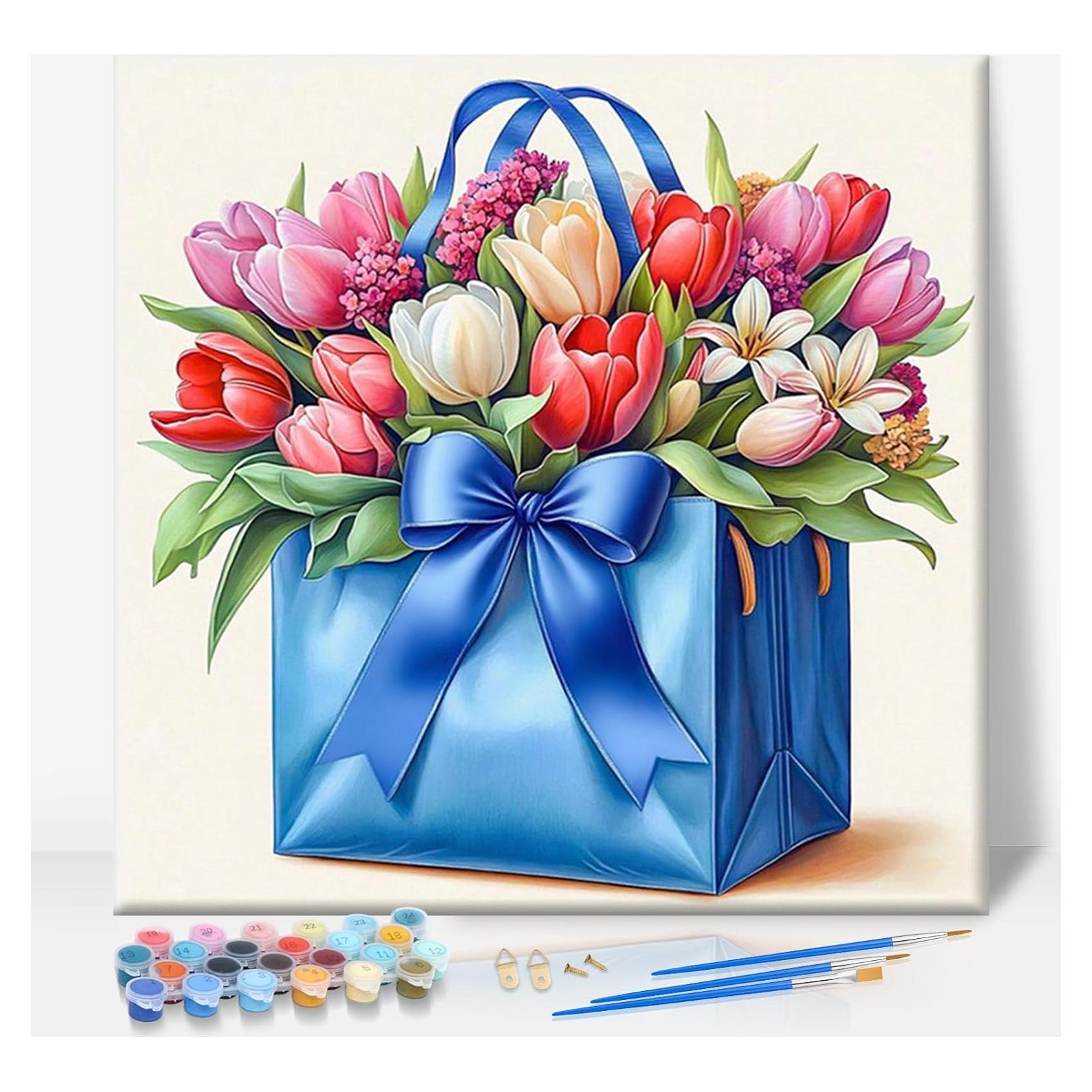 Kit de Pintura por Números Enmarcado Camocin 25.4x25.4 cm Flores