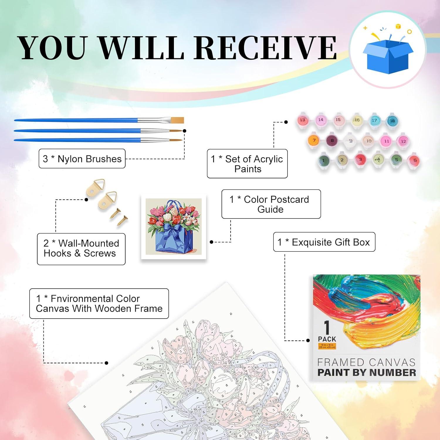 Kit de Pintura por Números Enmarcado Camocin 25.4x25.4 cm Flores